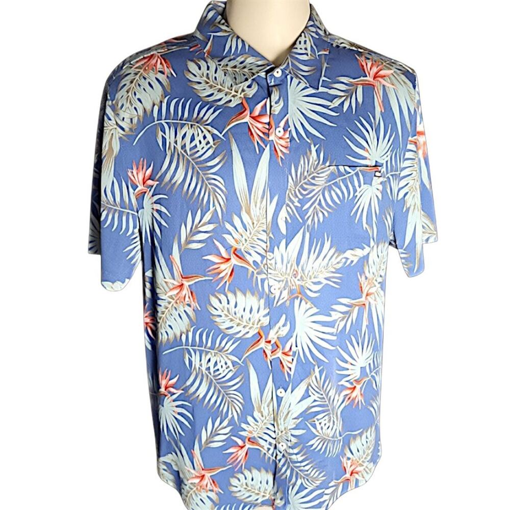Hurley Men's Boardwalk Shirt Large L Blue Floral Tropical Button Up 100% Rayon